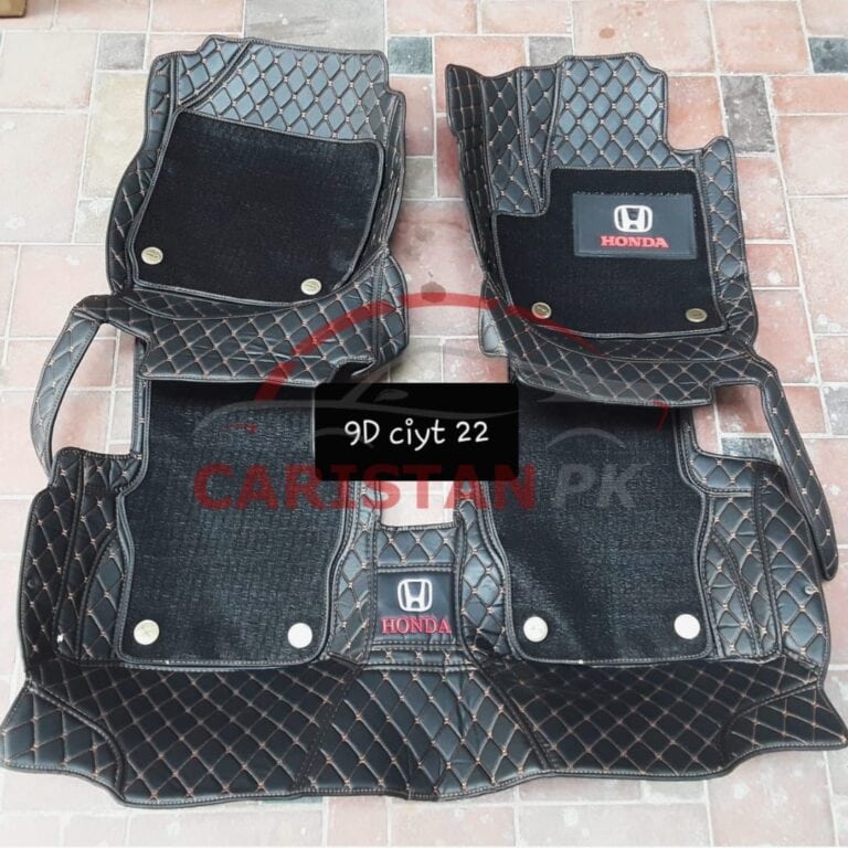 Honda City Premium 9D Floor Mats Black With Orange Stitch 2022 Model & Onwards 1