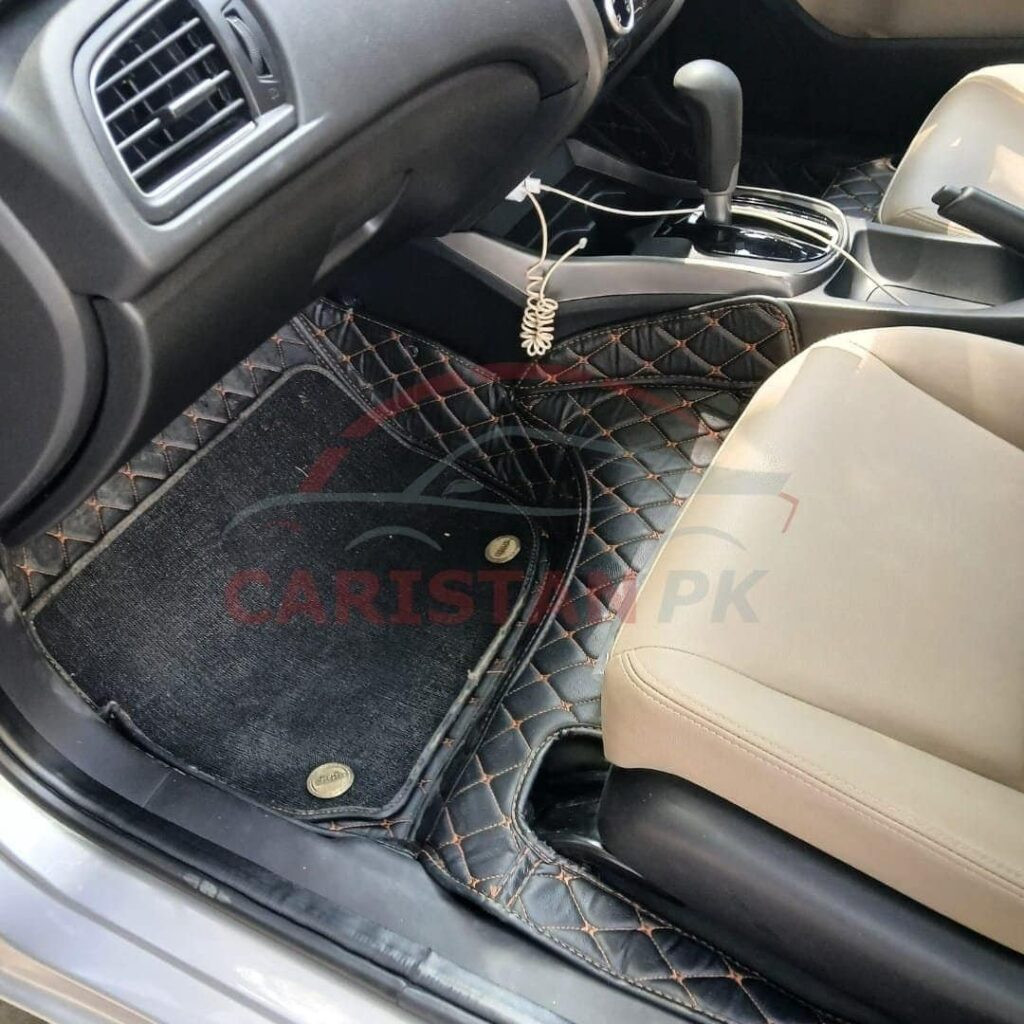 Honda City Premium 9D Floor Mats Black With Orange Stitch 2022 Model & Onwards