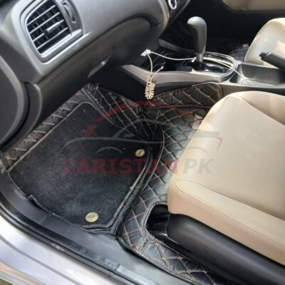 Honda City Premium 9D Floor Mats Black With Orange Stitch 2022 Model & Onwards