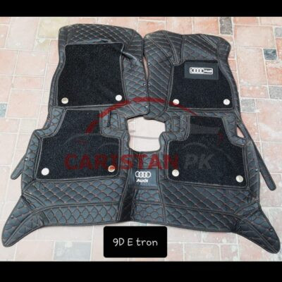Audi E Tron Premium 9D Floor Mats Black With Orange Stitch 1