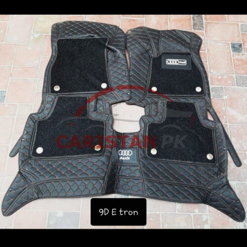 Audi E Tron Premium 9D Floor Mats Black With Orange Stitch 1