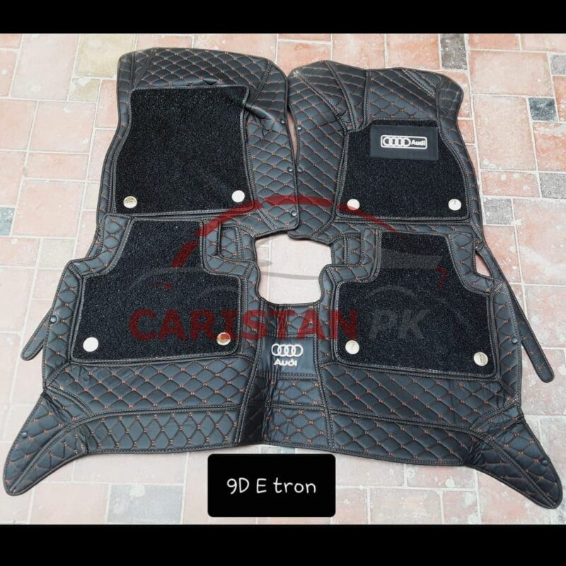 Audi E Tron Premium 9D Floor Mats Black With Orange Stitch 1