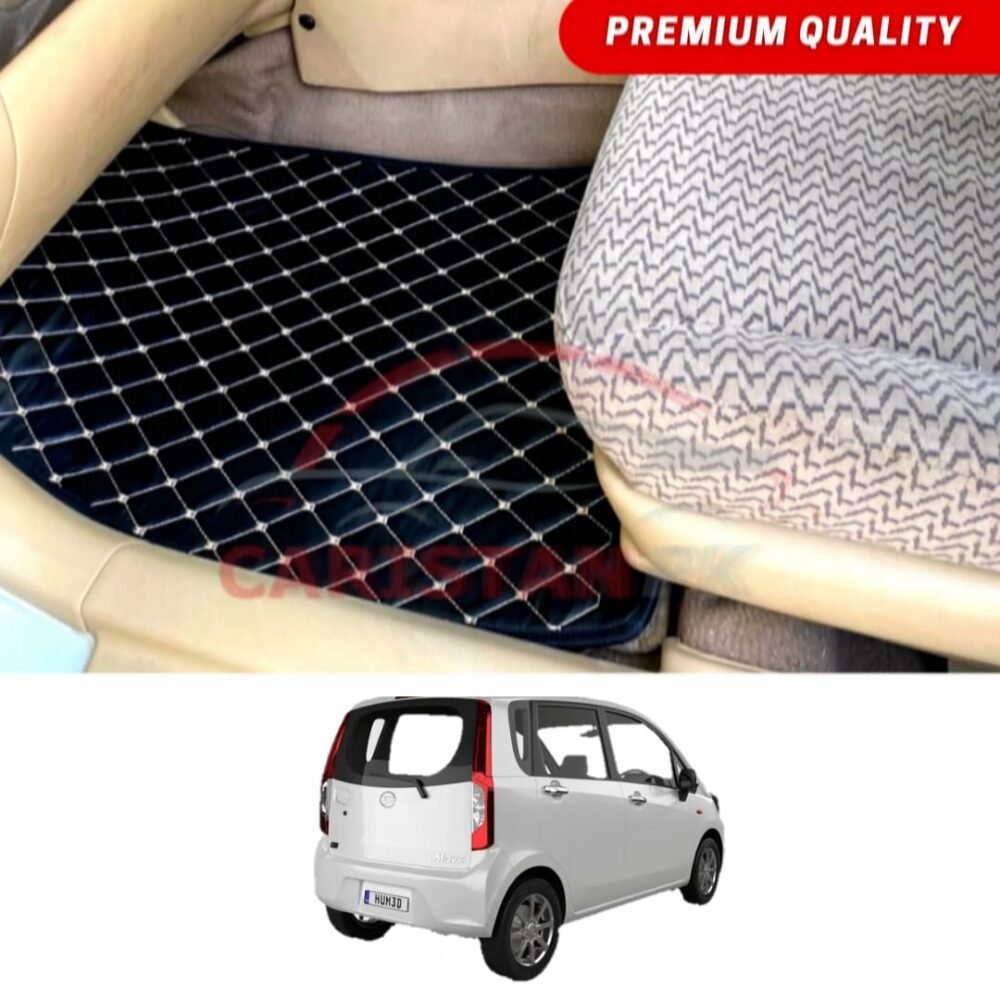 Daihatsu Move Flat Style 7D Floor Mats Black With Beige Stitch 2009-14 Daihatsu Move Flat Style 7D Floor Mats Black With Beige Stitch 2009-14