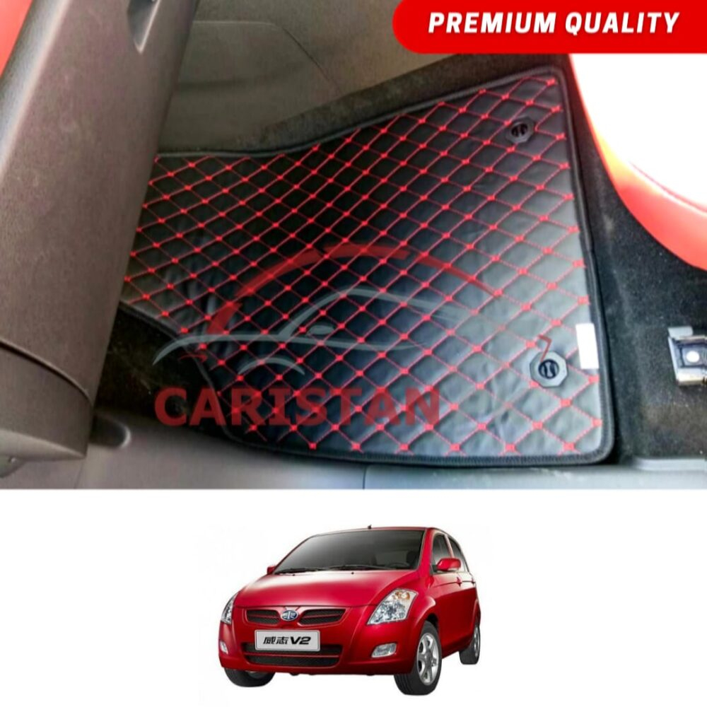 FAW V2 Flat Style 7D Floor Mats Black With Red Stitch