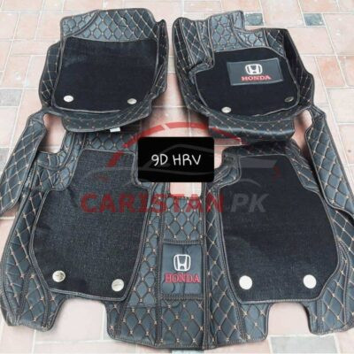 Honda HRV Premium 9D Floor Mats Black With Orange Stitch 1