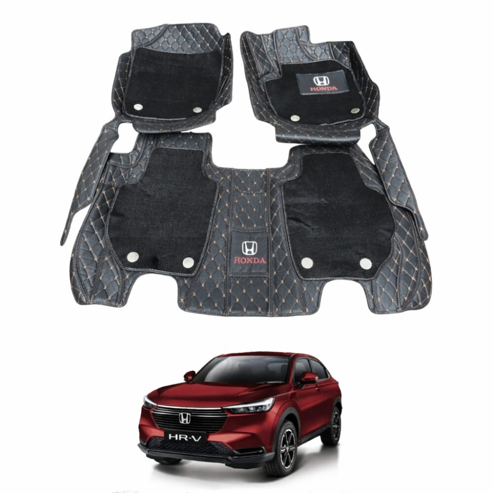 Honda HRV Premium 9D Floor Mats Black With Orange Stitch Honda HRV Premium 9D Floor Mats Black With Orange Stitch