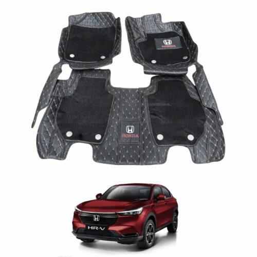 Honda HRV Premium 9D Floor Mats Black With Orange Stitch