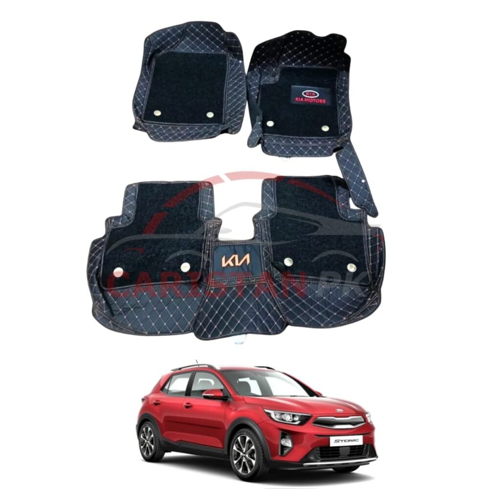 KIA Stonic Premium 9D Floor Mats Black With Orange Stitch KIA Stonic Premium 9D Floor Mats Black With Orange Stitch