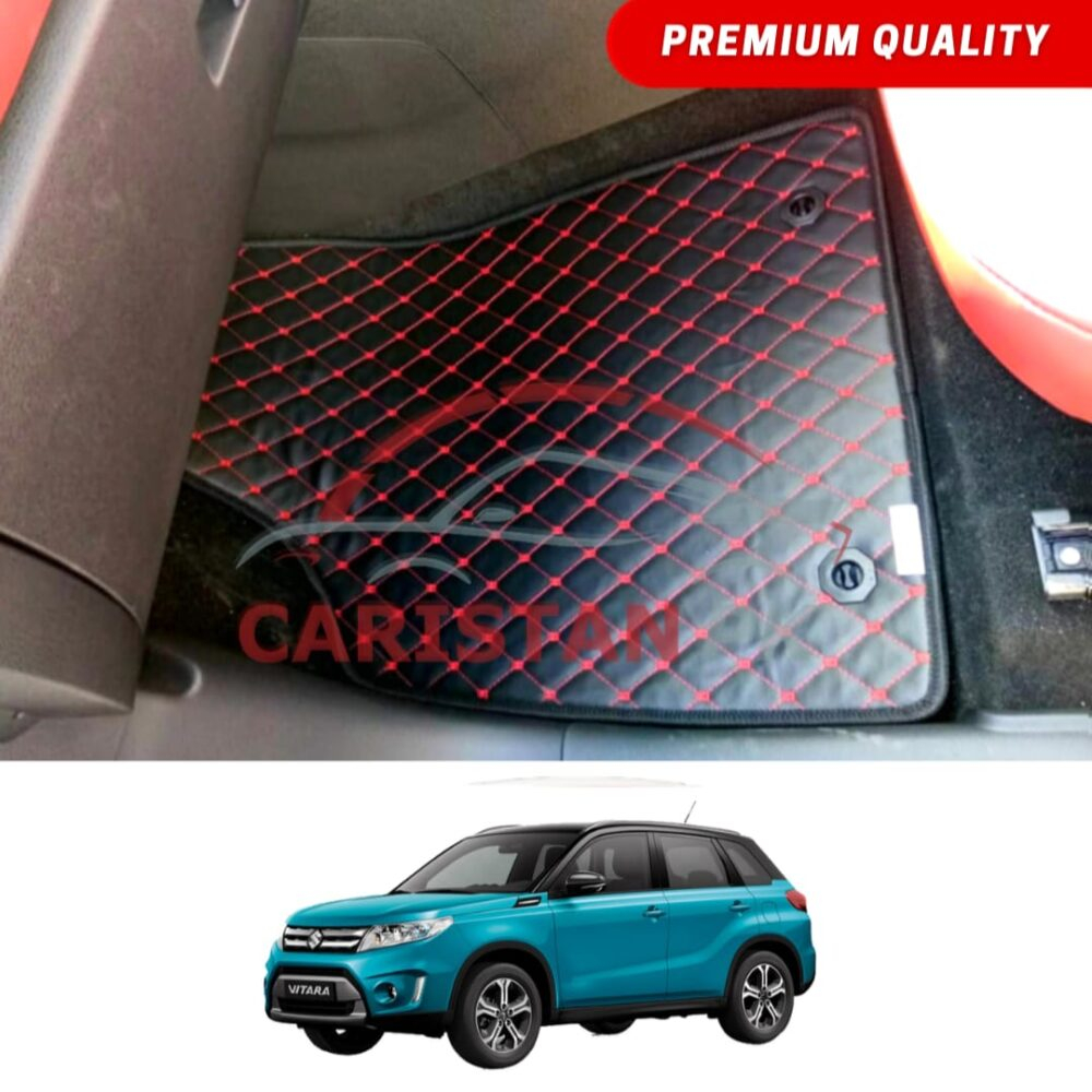 Suzuki Vitara Flat Style 7D Floor Mats Black With Red Stitch Suzuki Vitara Flat Style 7D Floor Mats Black With Red Stitch
