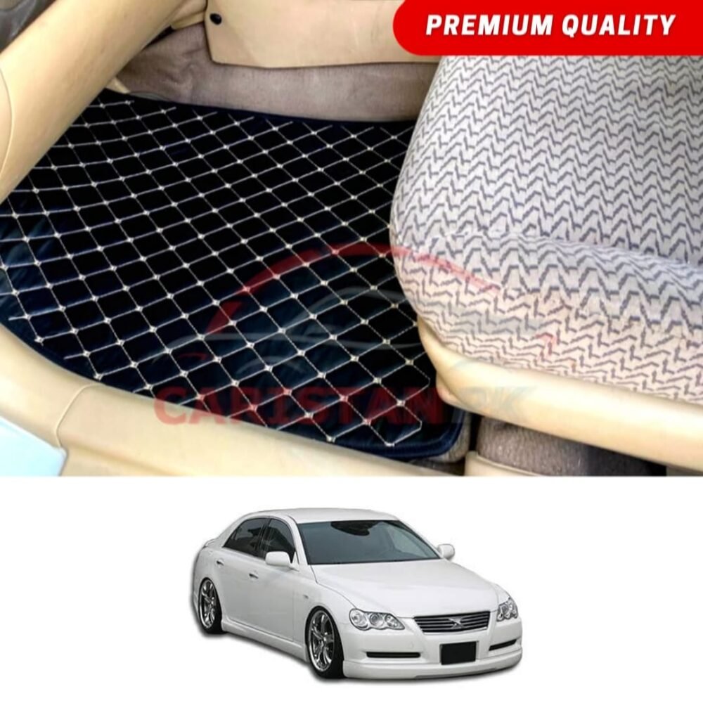 Toyota Mark X Flat Style 7D Floor Mats Black With Beige Stitch 2004-10 Toyota Mark X Flat Style 7D Floor Mats Black With Beige Stitch 2004-10