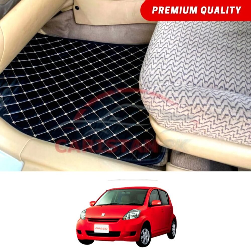 Toyota Passo Flat Style 7D Floor Mats Black With Beige Stitch 2003-09