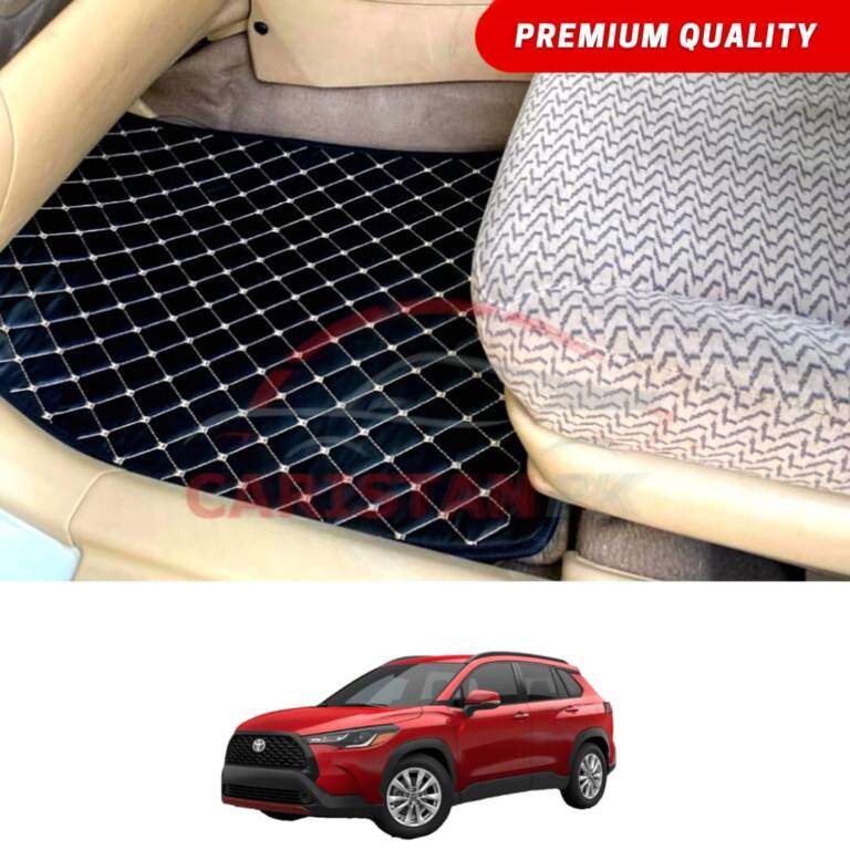 Toyota Corolla Cross Flat Style 7D Floor Mats Black With Beige Stitch