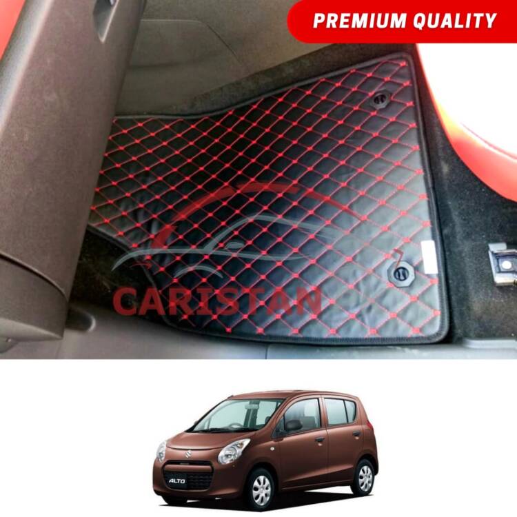 Suzuki Alto JDM Flat Style 7D Floor Mats Black With Red Stitch 2010-14