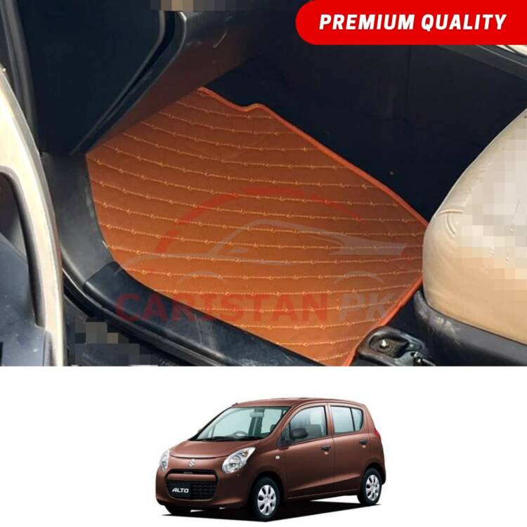 Suzuki Alto JDM Flat Style 7D Floor Mats Royal Orange 2010-14