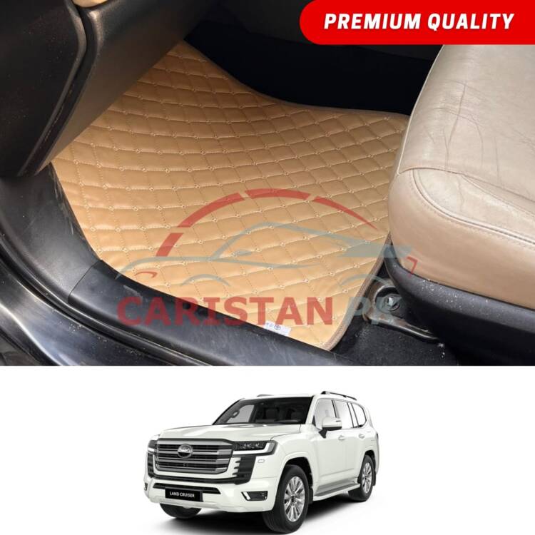 Toyota Land Cruiser Flat Style 7D Floor Mats Beige Stitch 2022-24