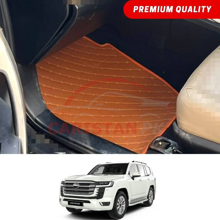 Toyota Land Cruiser Flat Style 7D Floor Mats Royal Orange 2022-24