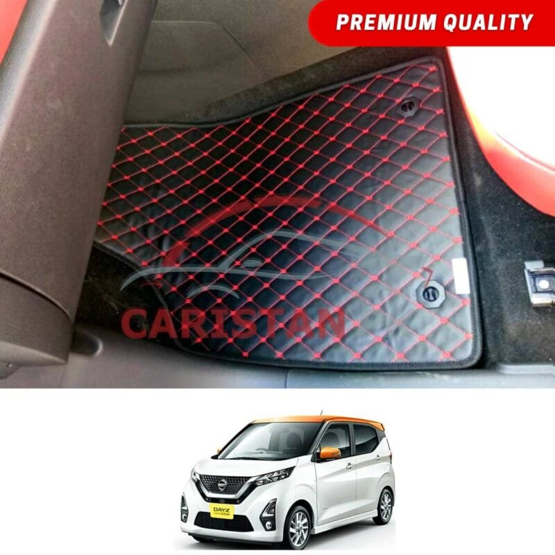 Nissan Dayz Flat Style 7D Floor Mats Black With Red Stitch 2019-24 Nissan Dayz Flat Style 7D Floor Mats Black With Red Stitch 2019-24