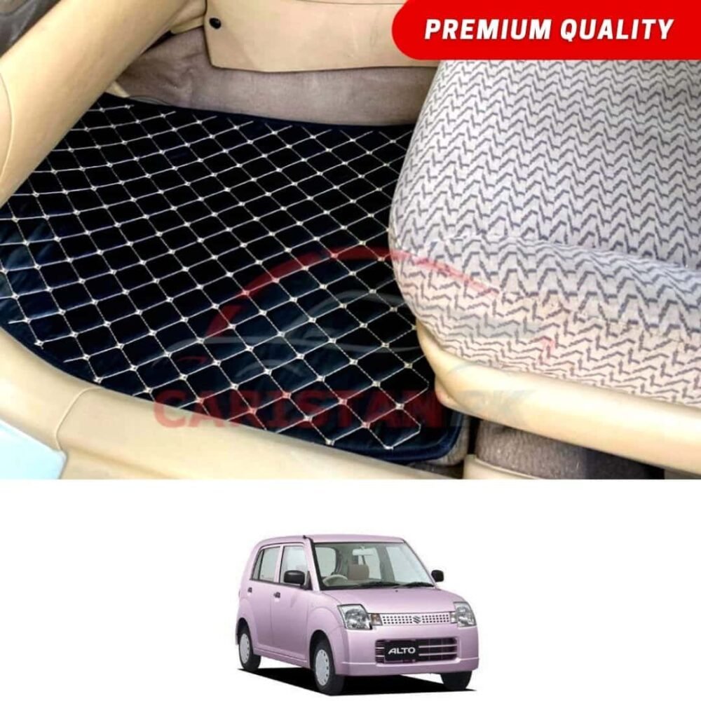 Suzuki Alto JDM Flat Style 7D Floor Mats Black With Beige Stitch 2005-09 Suzuki Alto JDM Flat Style 7D Floor Mats Black With Beige Stitch 2005-09
