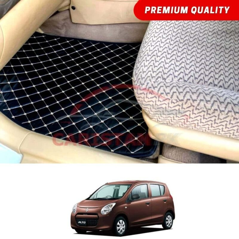 Suzuki Alto JDM Flat Style 7D Floor Mats Black With Beige Stitch 2010-14 Suzuki Alto JDM Flat Style 7D Floor Mats Black With Beige Stitch 2010-14