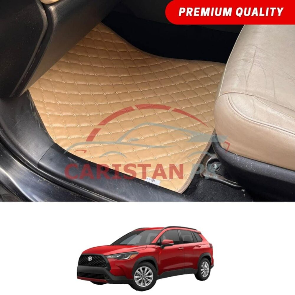 Toyota Corolla Cross Flat Style 7D Floor Mats Beige Stitch Toyota Corolla Cross Flat Style 7D Floor Mats Beige Stitch