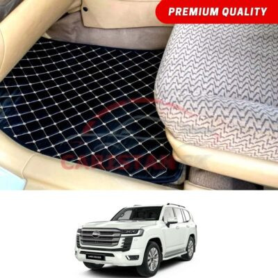 Toyota Land Cruiser Flat Style 7D Floor Mats Black With Beige Stitch 2022-24