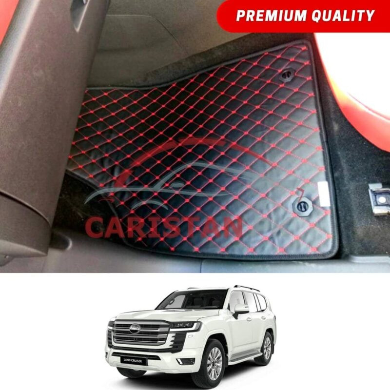 Toyota Land Cruiser Flat Style 7D Floor Mats Black With Red Stitch 2022-24 Toyota Land Cruiser Flat Style 7D Floor Mats Black With Red Stitch 2022-24