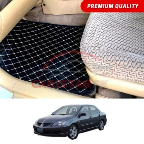 Mitsubishi Lancer Flat Style 7D Floor Mats Black With Beige Stitch 2004-08