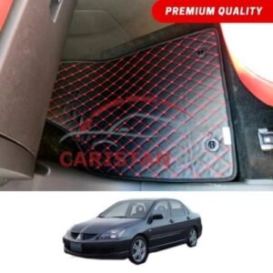 Mitsubishi Lancer Flat Style 7D Floor Mats Black With Red Stitch 2004-08