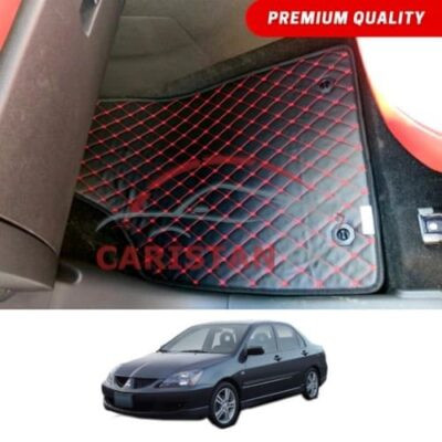 Mitsubishi Lancer Flat Style 7D Floor Mats Black With Red Stitch 2004-08