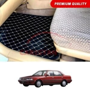 Toyota Corolla Flat Style 7D Floor Mats Black With Beige Stitch 1987-90
