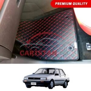 Toyota Corolla Flat Style 7D Floor Mats Black With Red Stitch 1984-86
