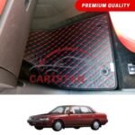 Toyota Corolla Flat Style 7D Floor Mats Black With Red Stitch 1987-90