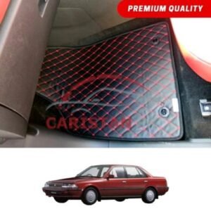 Toyota Corolla Flat Style 7D Floor Mats Black With Red Stitch 1987-90