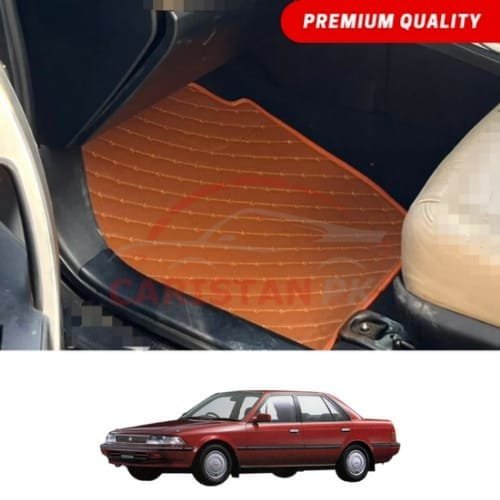 Toyota Corolla Flat Style 7D Floor Mats Royal Orange 1987-90