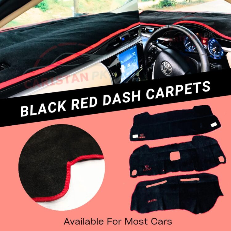 Dashboard Carpet Black With Red Lining Available For Most Cars