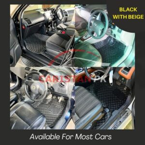 7D Floor Mats Black With Beige Stitch Available For Most Cars In Pakistan