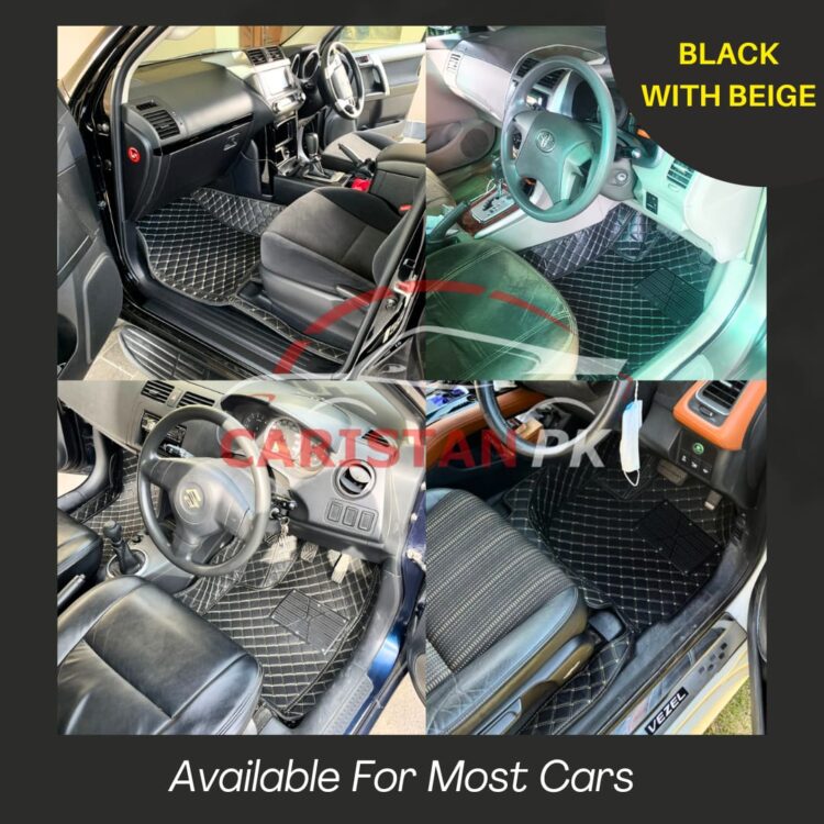 7D Floor Mats Black With Beige Stitch Available For Most Cars In Pakistan