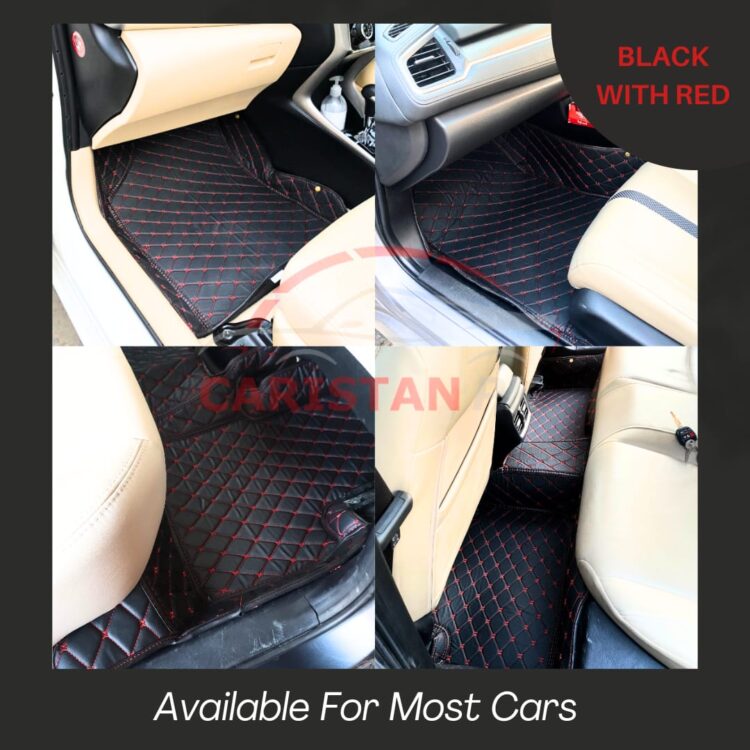 7D Floor Mats Black With Red Stitch Available For Most Cars In Pakistan