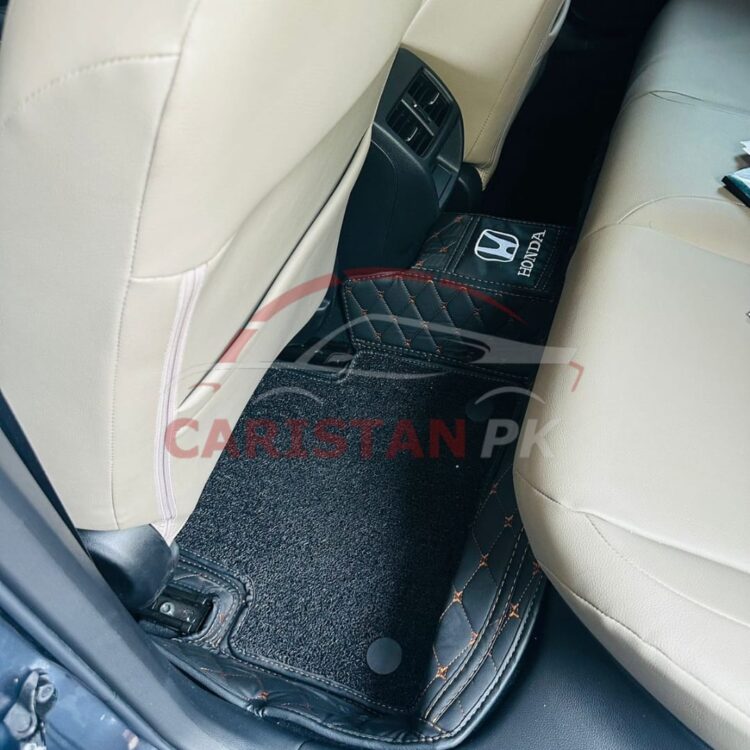 Honda Civic Premium 9D Floor Mats Black With Orange Stitch 2022 Model & Onwards 2