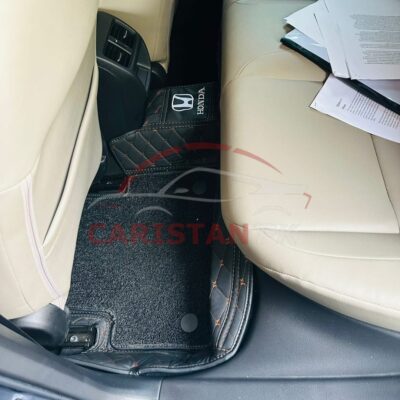 Honda Civic Premium 9D Floor Mats Black With Orange Stitch 2022 Model & Onwards