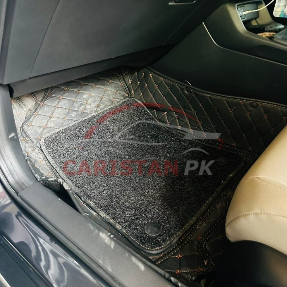 Honda Civic Premium 9D Floor Mats Black With Orange Stitch 2016-21 Honda Civic Premium 9D Floor Mats Black With Orange Stitch 2016-21