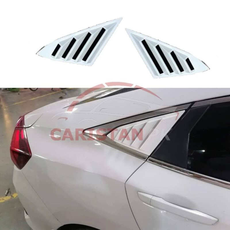 Honda Civic Quarter Glass Evo Louver Cover Vent Set White 2016-21 2 Honda Civic Quarter Glass Evo Louver Cover Vent Set White 2016-21 2