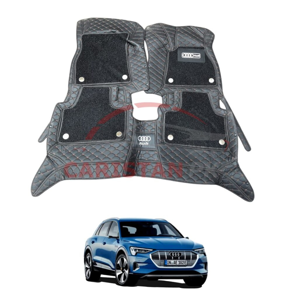 Audi E Tron Premium 9D Floor Mats Black With Orange Stitch