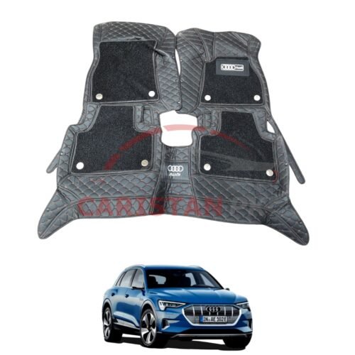 Audi E Tron Premium 9D Floor Mats Black With Orange Stitch