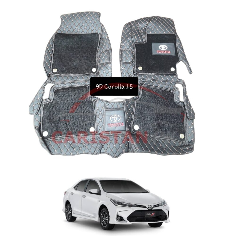 Toyota Corolla Premium 9D Floor Mats Black With Orange Stitch 2014-26