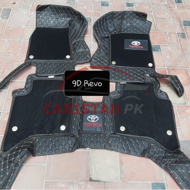 Toyota Hilux Revo Premium 9D Floor Mats Black With Orange Stitch 1