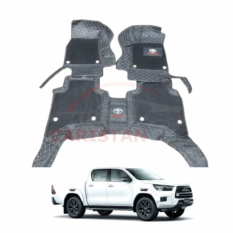 Toyota Hilux Revo Rocco Premium 9D Floor Mats Black With Orange Stitch Toyota Hilux Revo Rocco Premium 9D Floor Mats Black With Orange Stitch