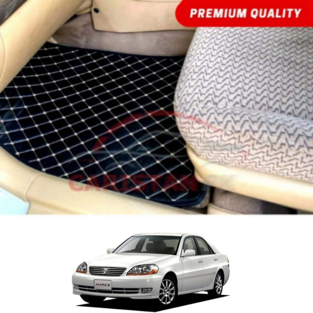 Toyota Mark 2 Flat Style 7D Floor Mats Black With Beige Stitch