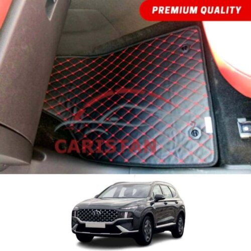 Hyundai Santa Fe Flat Style 7D Floor Mats Black With Red Stitch