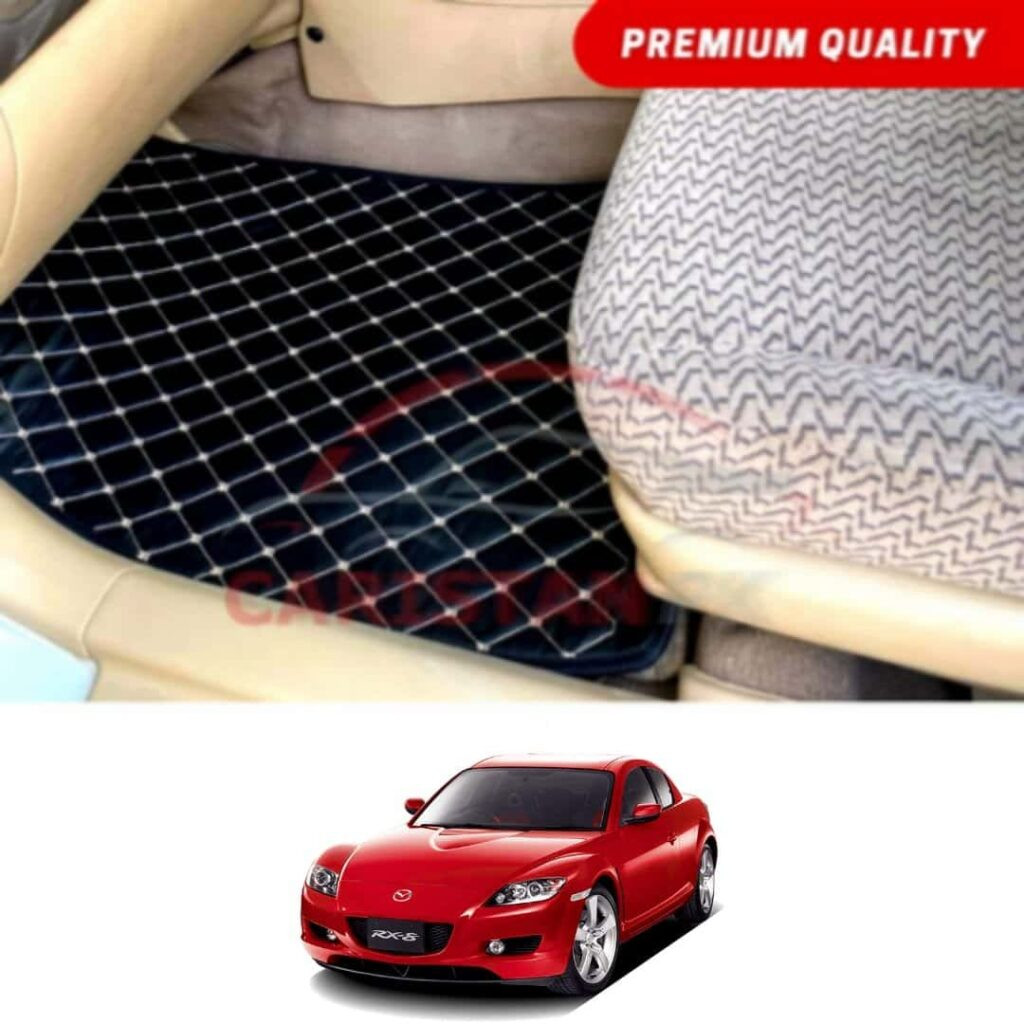 Mazda RX8 Flat Style 7D Floor Mats Black With Beige Stitch 2003-09